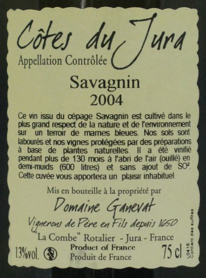 2004 Jean François Ganevat Les Vignes de mon Pére Côtes du Jura branco