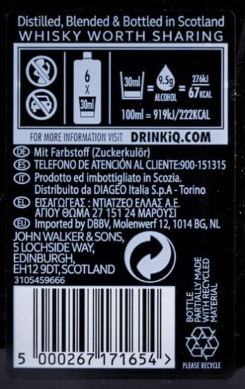 Frasco Johnnie Walker Black Label Pocket 12 anos 20cl