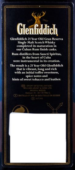 Glenfiddich 21 anos Gran Reserva Cuban Rum Finish