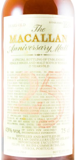 1964 Macallan 25 Anniversary (engarrafado em 1989) 75cl