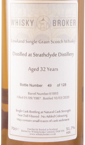 1987 Whisky Broker Strathclyde 32 anos (engarrafado em 2020)