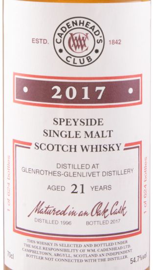 2017 Cadenhead's Glenrothes-Glenlivet 21 anos