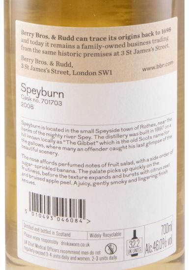 2008 Berry Bros & Rudd Speyburn Cask 701703 8 anos (engarrafado em 2017)