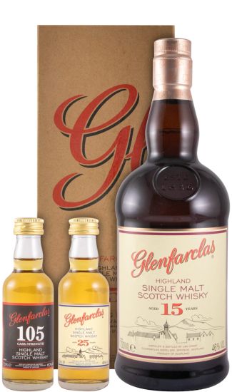 Glenfarclas 15 years w/2 Miniatures Glenfarclas 105 & Glenfarclas 25 years