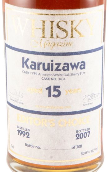 1992 Karuizawa Editor's Choice Cask N.º 3434 15 anos (garrafa n.º 287)