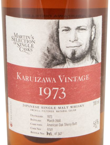1973 Karuizawa Martin's Selection Vintage Cask N.º 6249 35 anos (garrafa n.º 141 e engarrafado em 2008)
