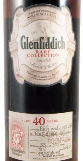 Glenfiddich Rare Collection 40 anos (garrafa nº 55 e sem caixa)