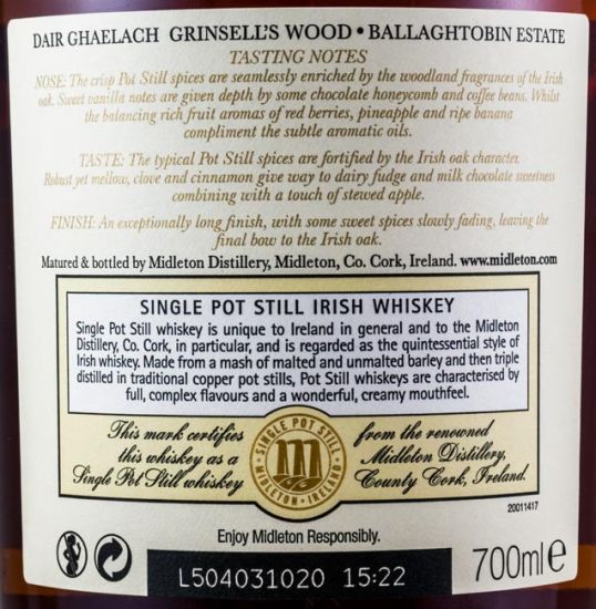 Midleton Dair Ghaelach Virgin Irish Oak Collection Single Pot Still