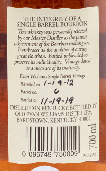 2012 Evan Williams Single Barrel Vintage