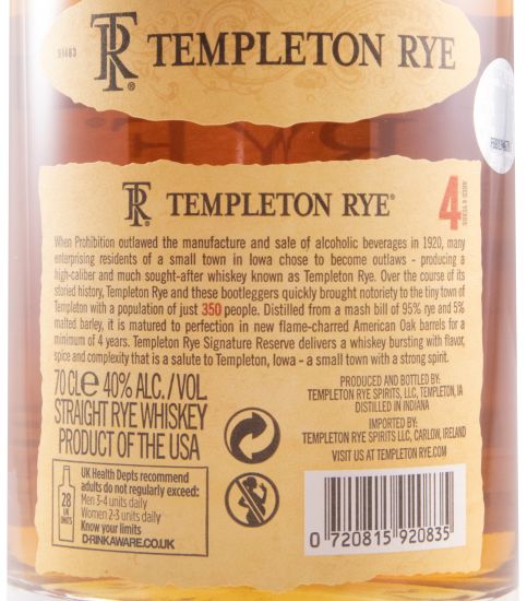 Templeton Rye Signature Reserve Straight Rye 4 anos