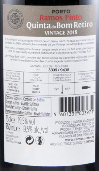2018 Ramos Pinto Quinta do Bom Retiro Vintage Porto