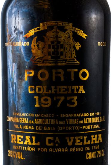 1973 Real Companhia Velha Colheita Porto (garrafa pirogravada em ouro)