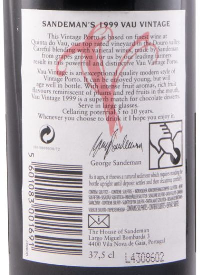 1999 Sandeman Vau Vintage Port 37.5cl