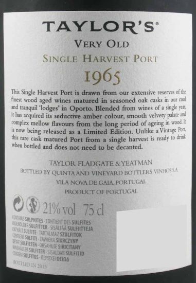 1965 Taylor's Very Old Single Harvest Limited Edition Port