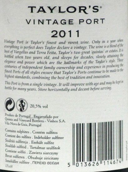 2011 Taylor's Vintage Porto 37,5cl