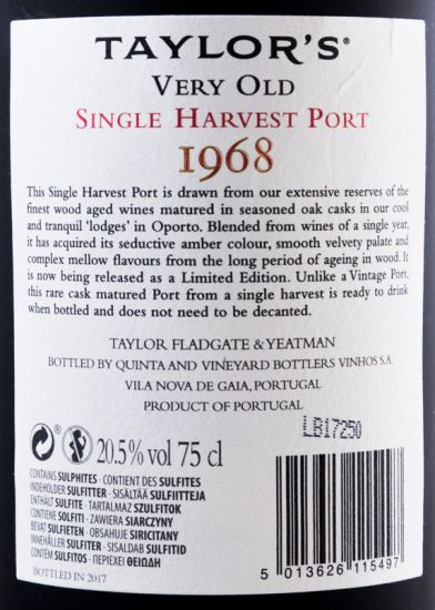 1968 Taylor's Very Old Single Harvest Limited Edition Port