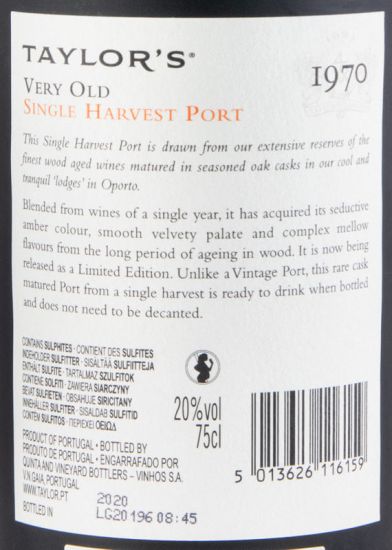 1970 Taylor's Very Old Single Harvest Limited Edition Porto