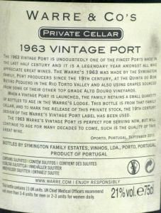1963 Warre's Private Cellar Vintage Port