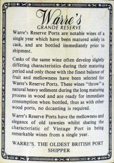 1961 Warre's Grande Reserva Porto