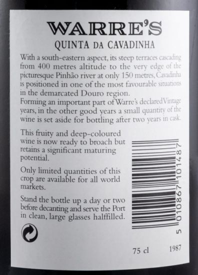 1987 Warre's Quinta Cavadinha Vintage Porto