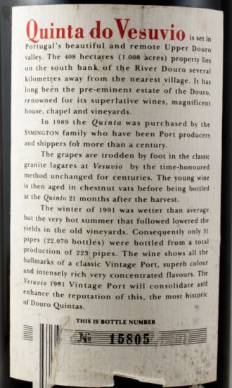 1991 Quinta do Vesuvio Vintage Porto