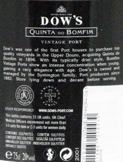 2001 Dow's Vintage Quinta do Bonfim porto