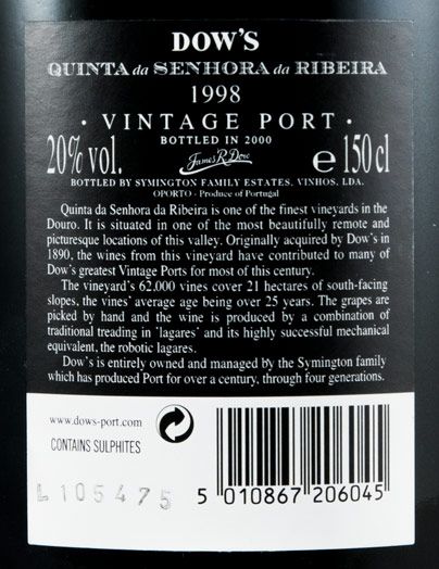 1998 Dow's Quinta Senhora da Ribeira Vintage Porto 1,5L