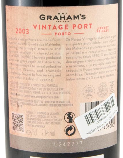 2003 Graham's Library Release Vintage Porto (rótulo danificado)