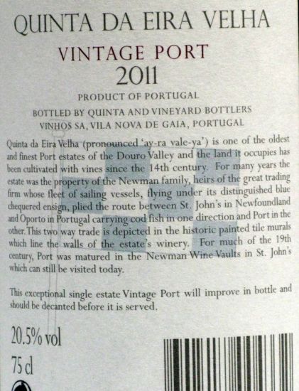 2011 Quinta da Eira Velha Vintage Port