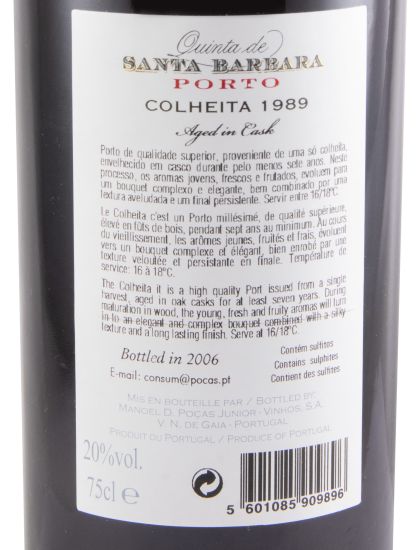 1989 Poças Junior Quinta de Santa Bárbara Colheita Port