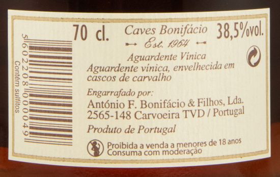 Aguardente Vínica Caves Bonifácio Velha