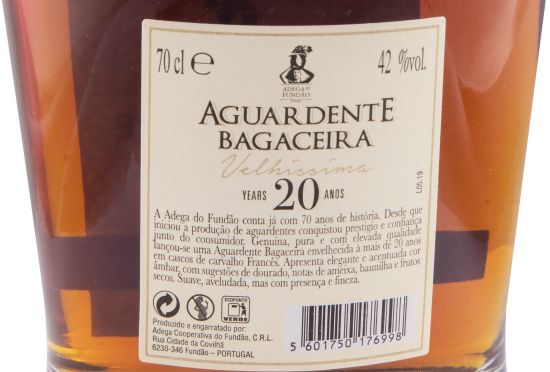 Aguardente Bagaceira Adega do Fundão Velhíssima 20 anos