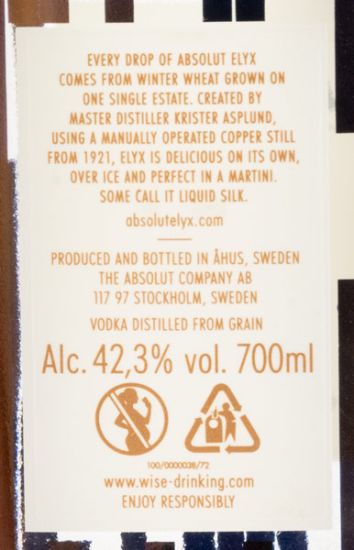 Vodka Absolut Elyx 70cl