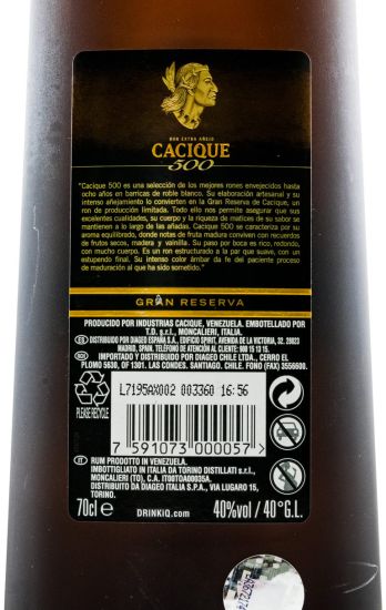 Rum Cacique 500 Gran Reserva Extra Añejo