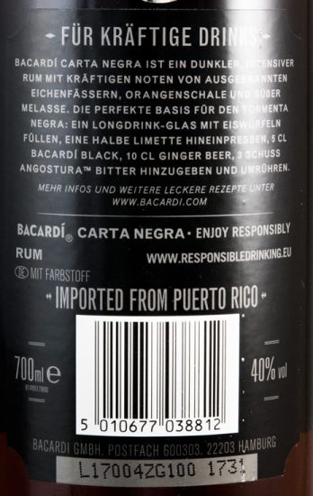 Rum Bacardí Carta Negra Superior Black