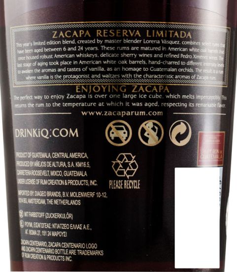 2015 Rum Zacapa Centenario Reserva Limitada