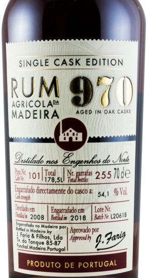 2008 Rum Agrícola da Madeira 970 Single Cask Edition Pipa 101
