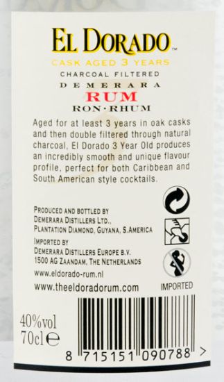 Rum El Dorado 3 anos