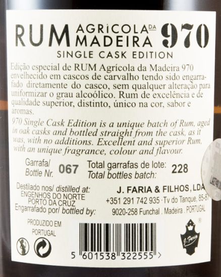 2009 Rum Agrícola da Madeira 970 Single Cask Edition Pipa 55