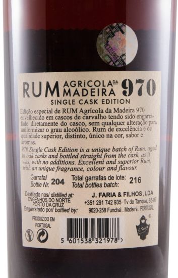 2006 Rum Agrícola da Madeira 970 Single Cask Edition Pipa 43