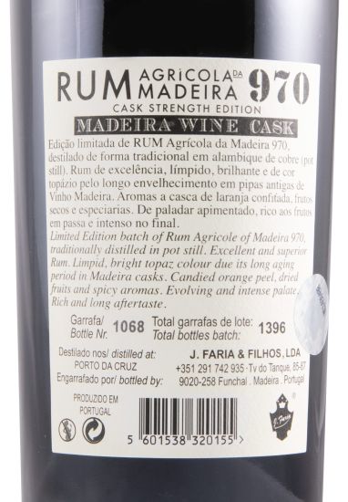 Rum Agrícola da Madeira 970 Cask Strenght 15 anos 50.9%