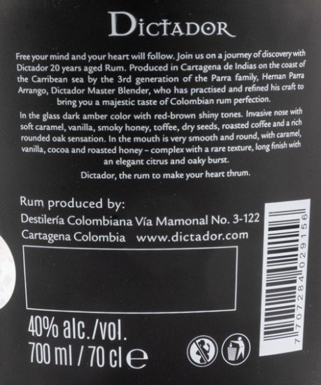 Rum Dictador Blanco 20 years