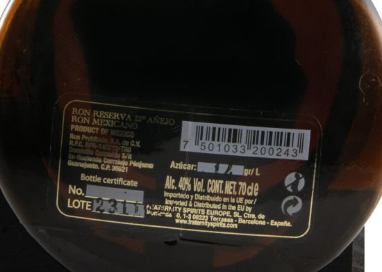 Rum El Ron Prohibido Reserva 22 anos