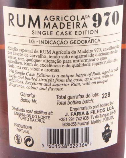 2010 Rum Agrícola da Madeira 970 Single Cask Edition Pipa 189