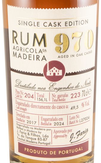 2017 Rum Agrícola da Madeira 970 Single Cask Edition Pipa 204