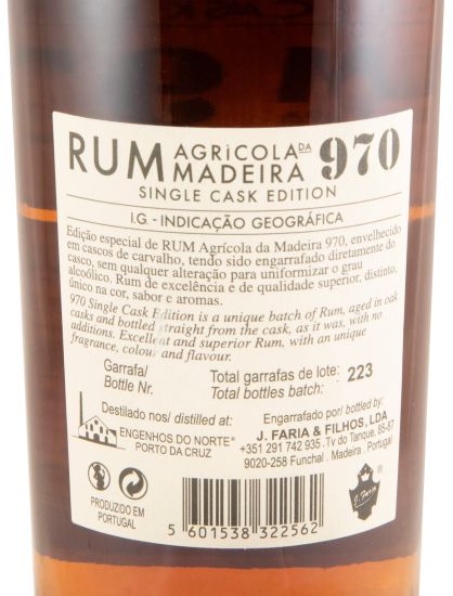 2017 Rum Agrícola da Madeira 970 Single Cask Edition Pipa 204