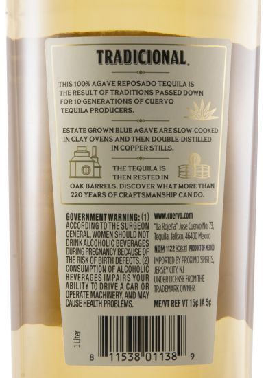 Tequila Jose Cuervo 100% Agave Reposado Tradicional 1L