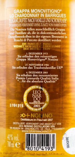 Grappa Nonino lo Chardonnay Barrique