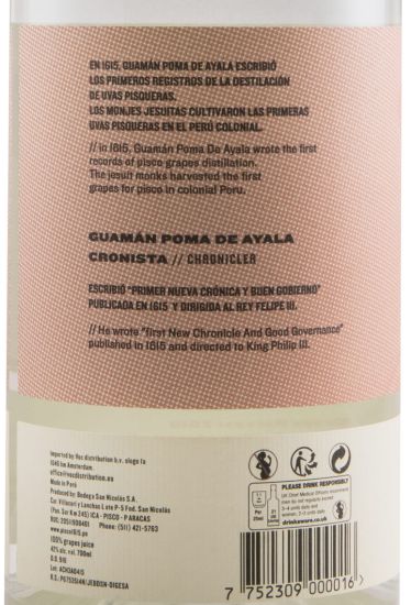 Aguardente Pisco 1615 Puro Acholado