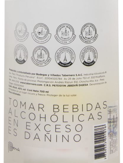 Aguardente Pisco Tabernero La Botija Acholado